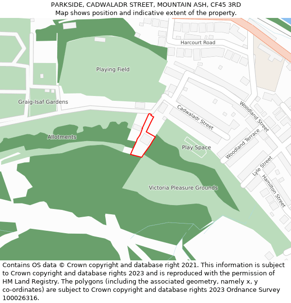 PARKSIDE, CADWALADR STREET, MOUNTAIN ASH, CF45 3RD: Location map and indicative extent of plot