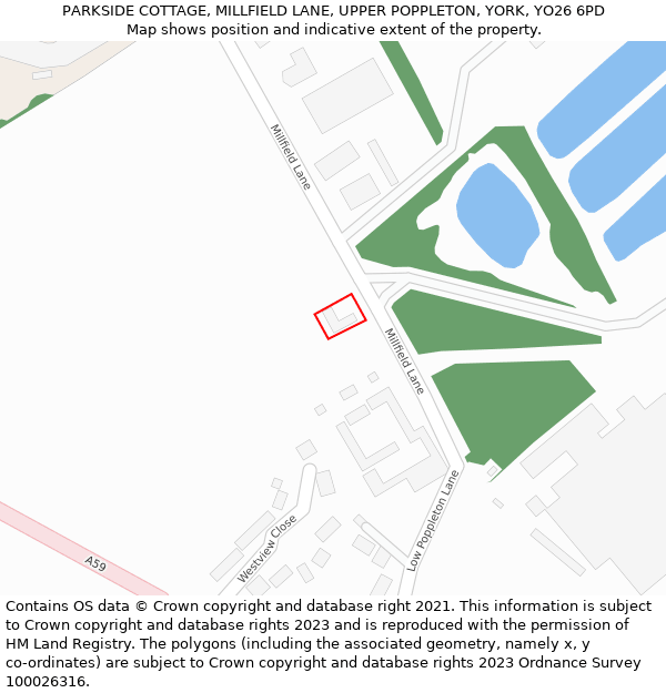 PARKSIDE COTTAGE, MILLFIELD LANE, UPPER POPPLETON, YORK, YO26 6PD: Location map and indicative extent of plot