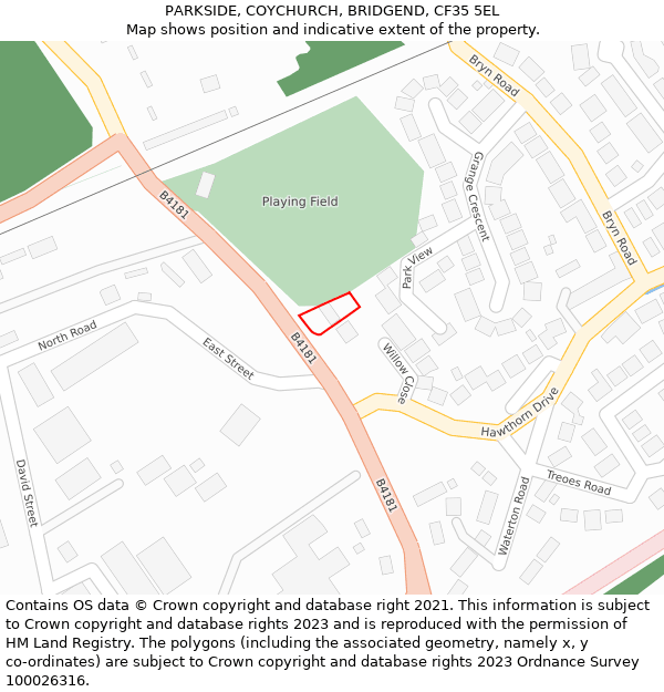 PARKSIDE, COYCHURCH, BRIDGEND, CF35 5EL: Location map and indicative extent of plot