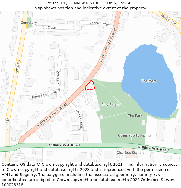 PARKSIDE, DENMARK STREET, DISS, IP22 4LE: Location map and indicative extent of plot