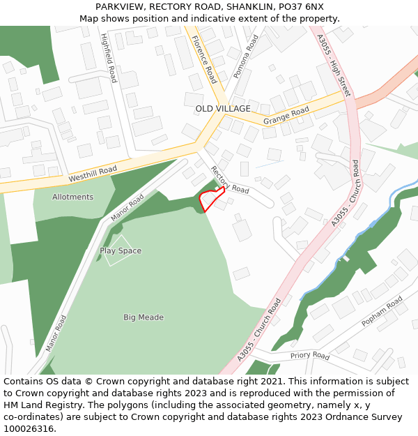 PARKVIEW, RECTORY ROAD, SHANKLIN, PO37 6NX: Location map and indicative extent of plot