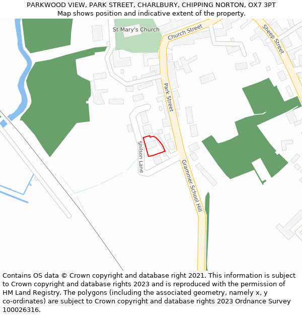 PARKWOOD VIEW, PARK STREET, CHARLBURY, CHIPPING NORTON, OX7 3PT: Location map and indicative extent of plot