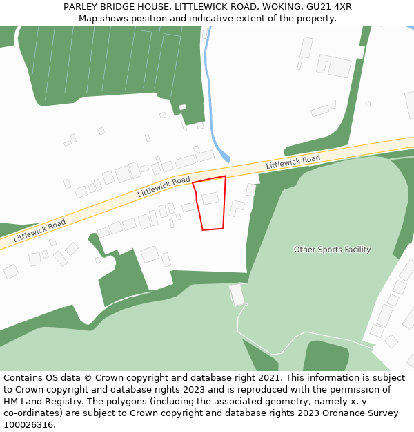 PARLEY BRIDGE HOUSE, LITTLEWICK ROAD, WOKING, GU21 4XR: Location map and indicative extent of plot