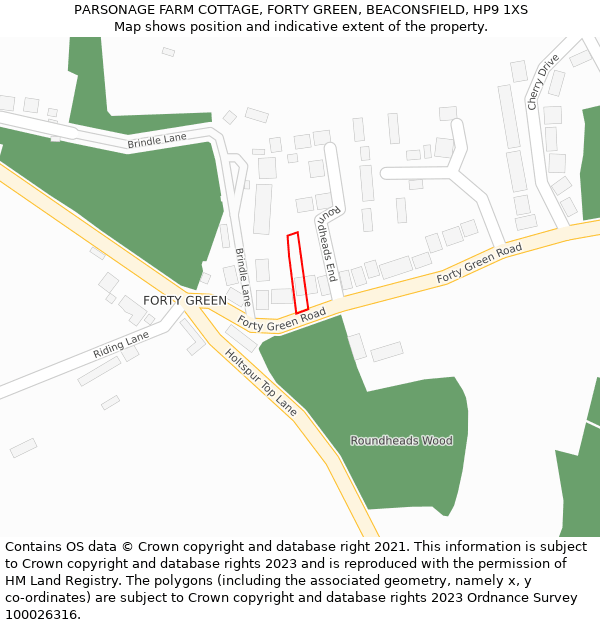 PARSONAGE FARM COTTAGE, FORTY GREEN, BEACONSFIELD, HP9 1XS: Location map and indicative extent of plot