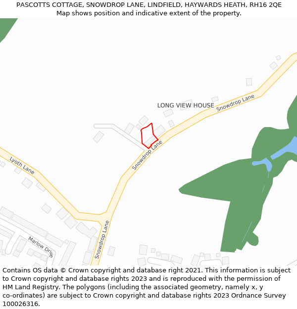 PASCOTTS COTTAGE, SNOWDROP LANE, LINDFIELD, HAYWARDS HEATH, RH16 2QE: Location map and indicative extent of plot