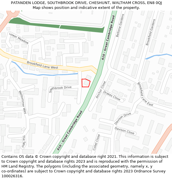 PATANDEN LODGE, SOUTHBROOK DRIVE, CHESHUNT, WALTHAM CROSS, EN8 0QJ: Location map and indicative extent of plot