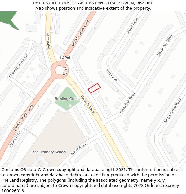 PATTENGILL HOUSE, CARTERS LANE, HALESOWEN, B62 0BP: Location map and indicative extent of plot