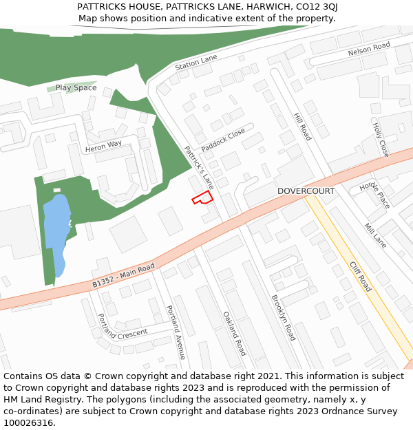 PATTRICKS HOUSE, PATTRICKS LANE, HARWICH, CO12 3QJ: Location map and indicative extent of plot