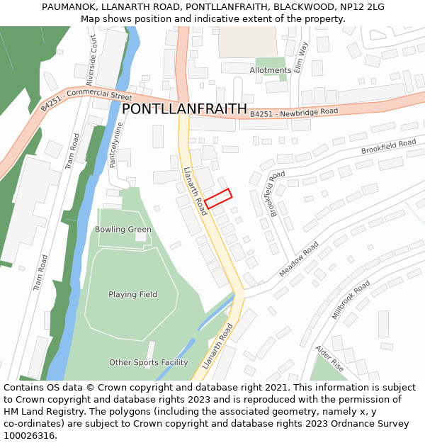 PAUMANOK, LLANARTH ROAD, PONTLLANFRAITH, BLACKWOOD, NP12 2LG: Location map and indicative extent of plot