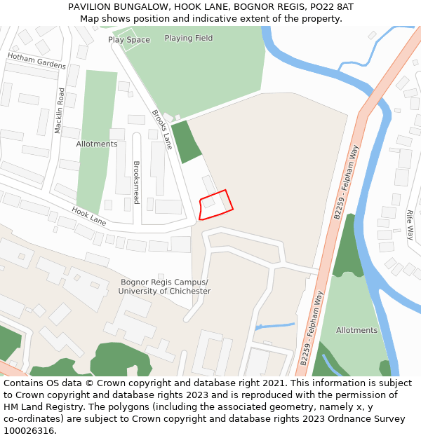 PAVILION BUNGALOW, HOOK LANE, BOGNOR REGIS, PO22 8AT: Location map and indicative extent of plot