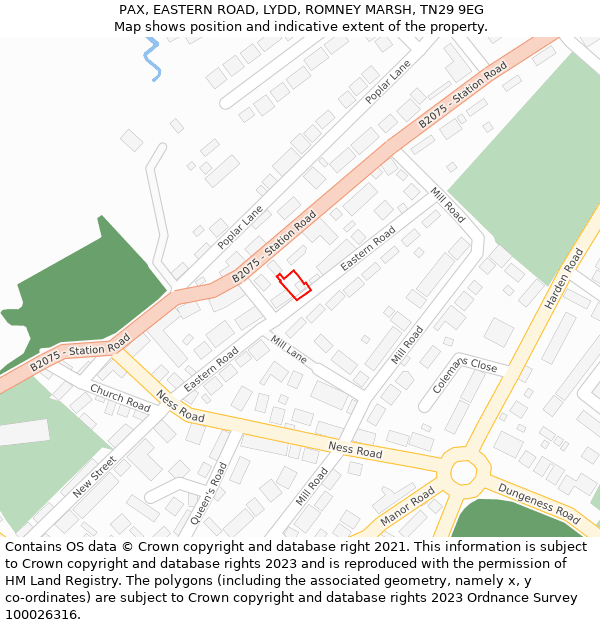 PAX, EASTERN ROAD, LYDD, ROMNEY MARSH, TN29 9EG: Location map and indicative extent of plot