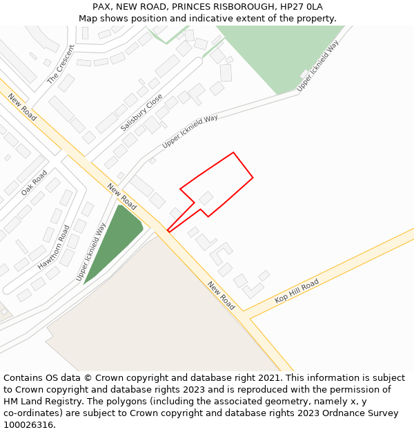 PAX, NEW ROAD, PRINCES RISBOROUGH, HP27 0LA: Location map and indicative extent of plot
