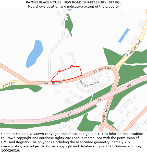 PAYNES PLACE HOUSE, NEW ROAD, SHAFTESBURY, SP7 8QL: Location map and indicative extent of plot