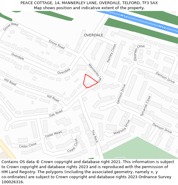 PEACE COTTAGE, 14, MANNERLEY LANE, OVERDALE, TELFORD, TF3 5AX: Location map and indicative extent of plot
