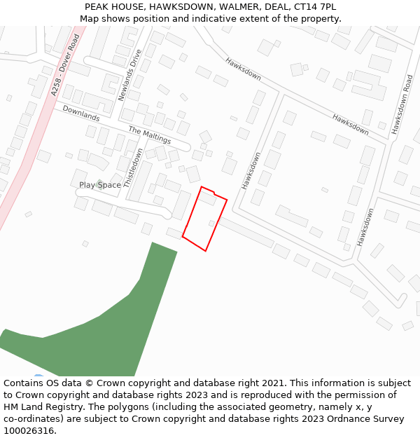 PEAK HOUSE, HAWKSDOWN, WALMER, DEAL, CT14 7PL: Location map and indicative extent of plot
