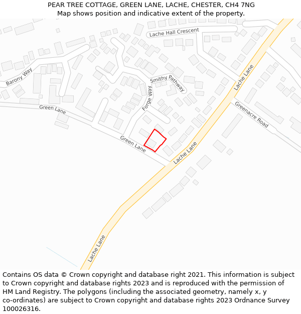 PEAR TREE COTTAGE, GREEN LANE, LACHE, CHESTER, CH4 7NG: Location map and indicative extent of plot