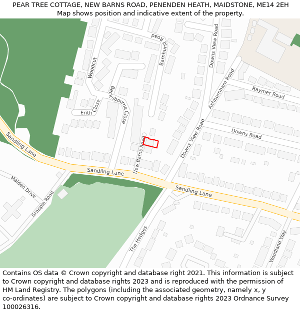 PEAR TREE COTTAGE, NEW BARNS ROAD, PENENDEN HEATH, MAIDSTONE, ME14 2EH: Location map and indicative extent of plot