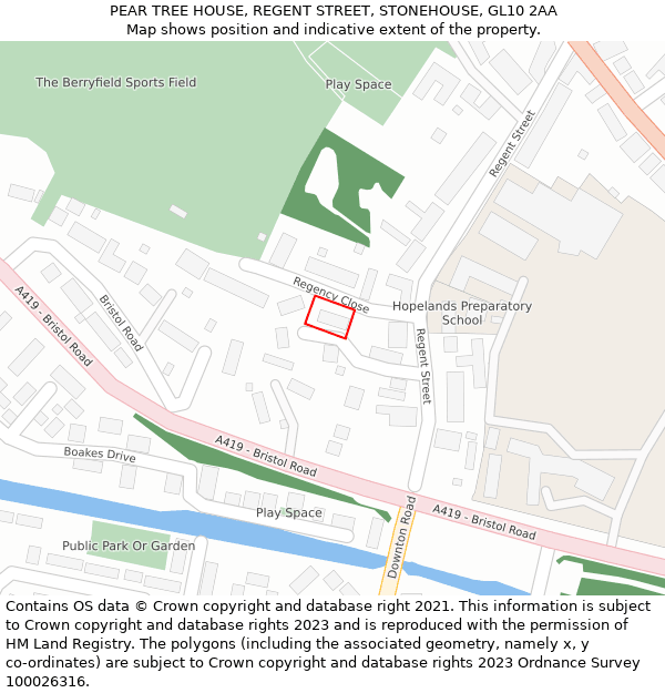 PEAR TREE HOUSE, REGENT STREET, STONEHOUSE, GL10 2AA: Location map and indicative extent of plot