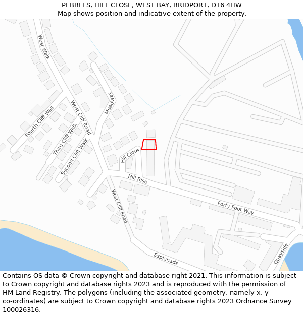 PEBBLES, HILL CLOSE, WEST BAY, BRIDPORT, DT6 4HW: Location map and indicative extent of plot