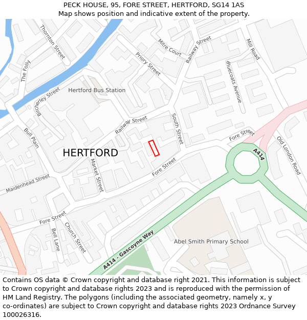 PECK HOUSE, 95, FORE STREET, HERTFORD, SG14 1AS: Location map and indicative extent of plot