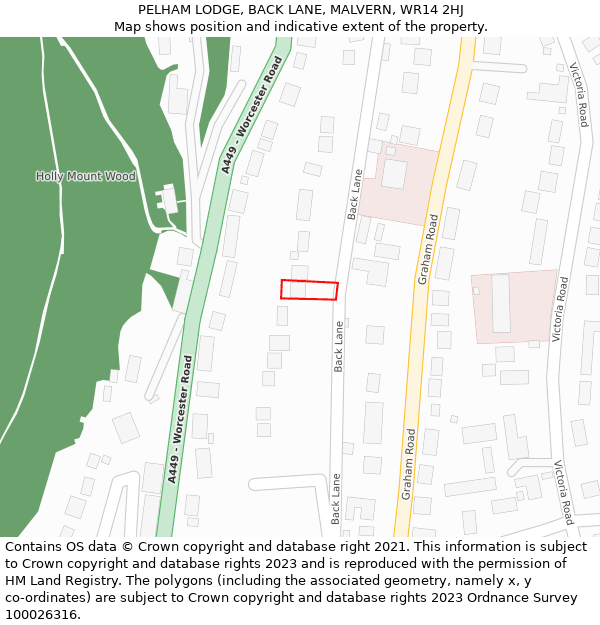 PELHAM LODGE, BACK LANE, MALVERN, WR14 2HJ: Location map and indicative extent of plot