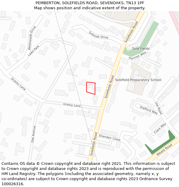 PEMBERTON, SOLEFIELDS ROAD, SEVENOAKS, TN13 1PF: Location map and indicative extent of plot