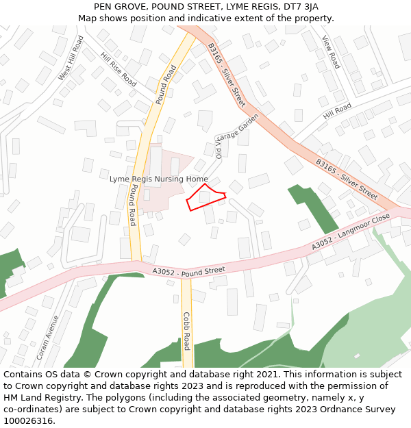 PEN GROVE, POUND STREET, LYME REGIS, DT7 3JA: Location map and indicative extent of plot