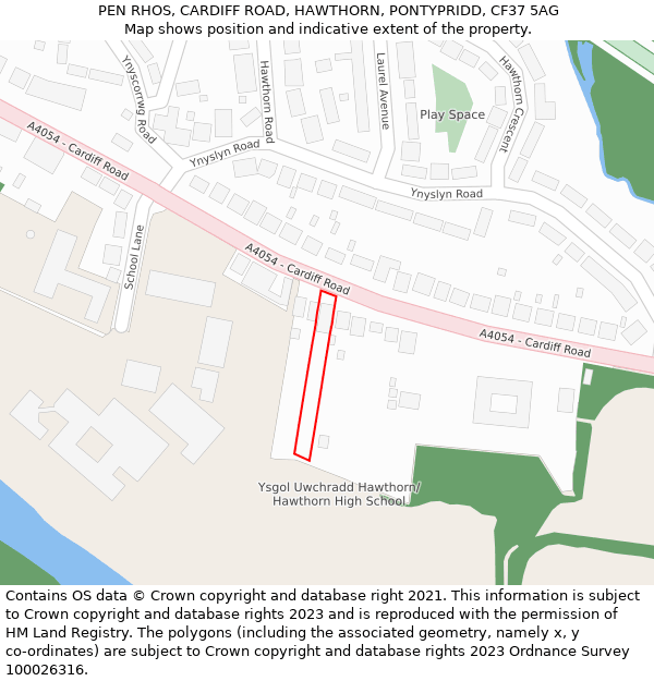 PEN RHOS, CARDIFF ROAD, HAWTHORN, PONTYPRIDD, CF37 5AG: Location map and indicative extent of plot