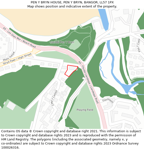 PEN Y BRYN HOUSE, PEN Y BRYN, BANGOR, LL57 1PX: Location map and indicative extent of plot