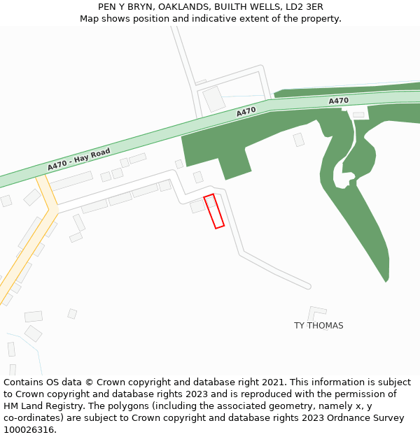 PEN Y BRYN, OAKLANDS, BUILTH WELLS, LD2 3ER: Location map and indicative extent of plot