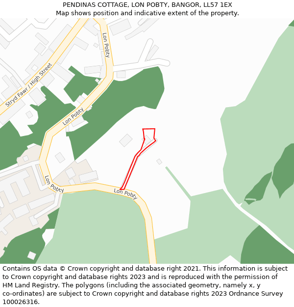 PENDINAS COTTAGE, LON POBTY, BANGOR, LL57 1EX: Location map and indicative extent of plot