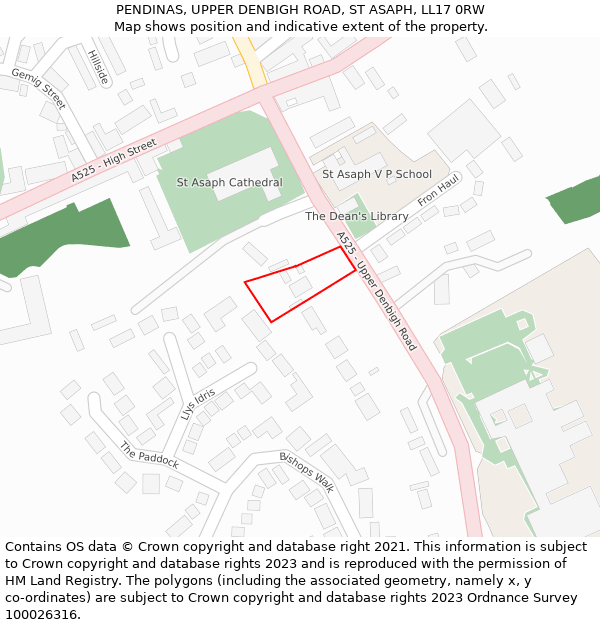 PENDINAS, UPPER DENBIGH ROAD, ST ASAPH, LL17 0RW: Location map and indicative extent of plot