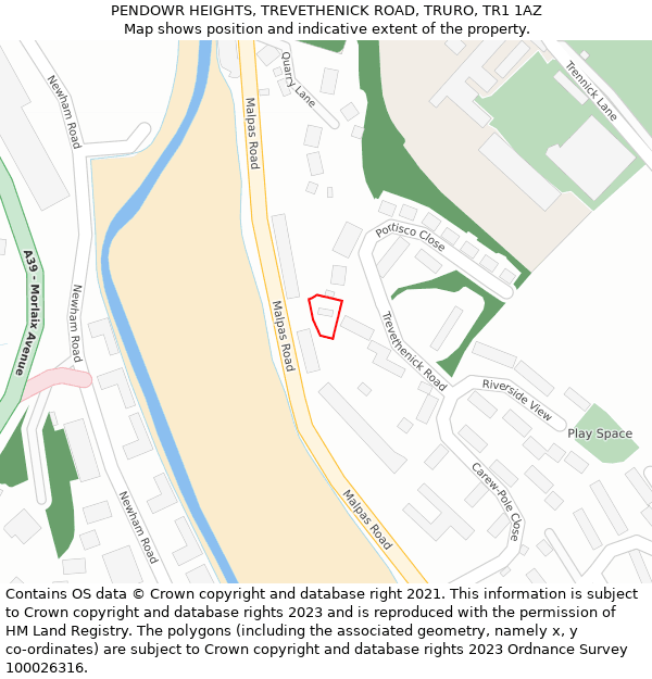 PENDOWR HEIGHTS, TREVETHENICK ROAD, TRURO, TR1 1AZ: Location map and indicative extent of plot