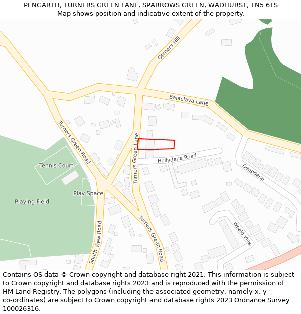 PENGARTH, TURNERS GREEN LANE, SPARROWS GREEN, WADHURST, TN5 6TS: Location map and indicative extent of plot