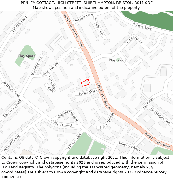 PENLEA COTTAGE, HIGH STREET, SHIREHAMPTON, BRISTOL, BS11 0DE: Location map and indicative extent of plot