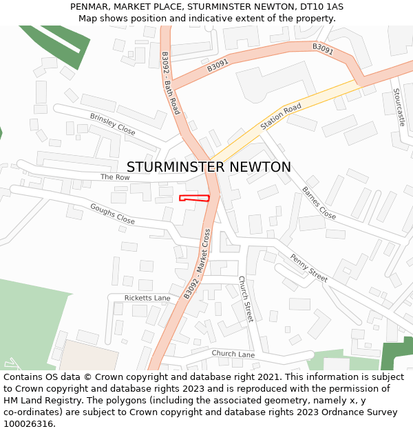 PENMAR, MARKET PLACE, STURMINSTER NEWTON, DT10 1AS: Location map and indicative extent of plot