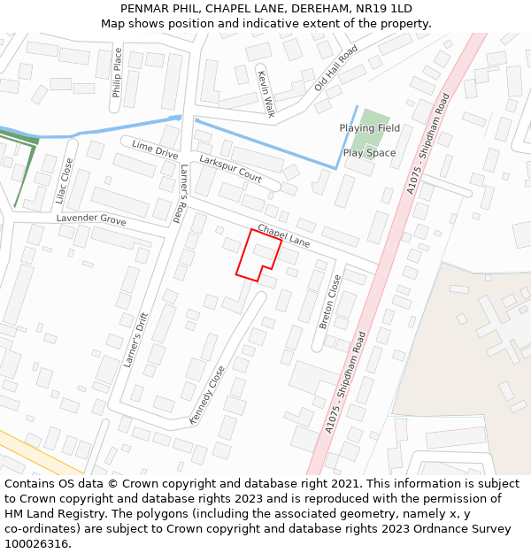 PENMAR PHIL, CHAPEL LANE, DEREHAM, NR19 1LD: Location map and indicative extent of plot