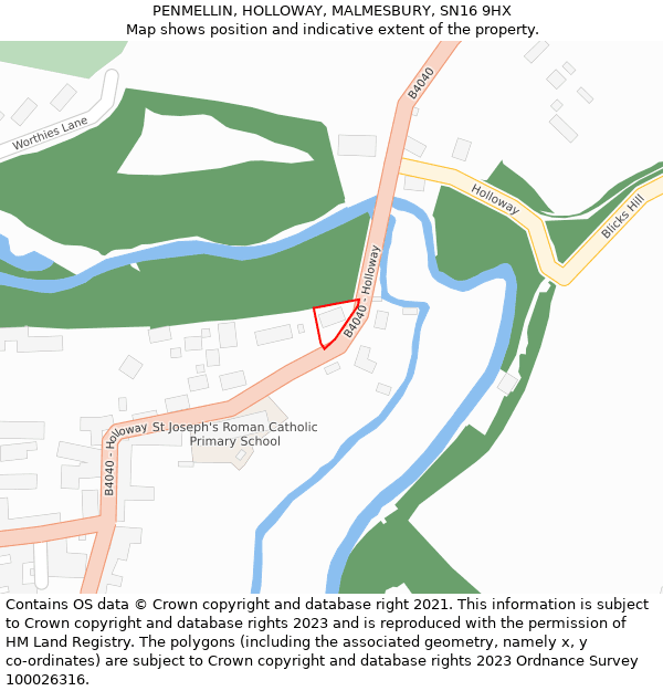 PENMELLIN, HOLLOWAY, MALMESBURY, SN16 9HX: Location map and indicative extent of plot