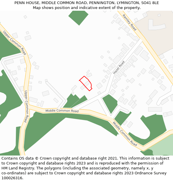 PENN HOUSE, MIDDLE COMMON ROAD, PENNINGTON, LYMINGTON, SO41 8LE: Location map and indicative extent of plot