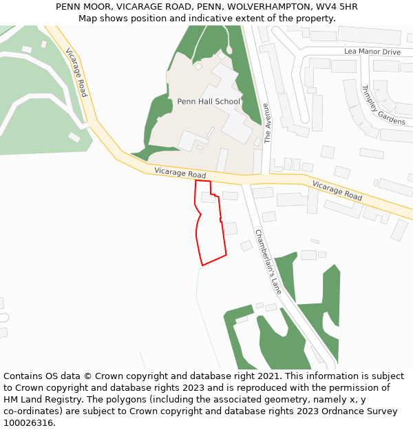 PENN MOOR, VICARAGE ROAD, PENN, WOLVERHAMPTON, WV4 5HR: Location map and indicative extent of plot