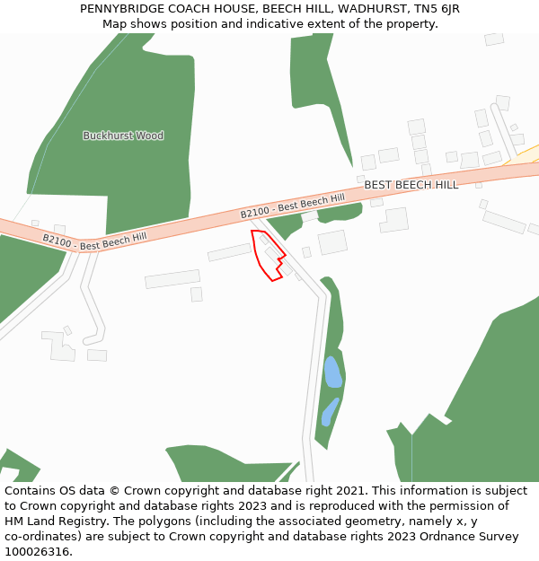 PENNYBRIDGE COACH HOUSE, BEECH HILL, WADHURST, TN5 6JR: Location map and indicative extent of plot