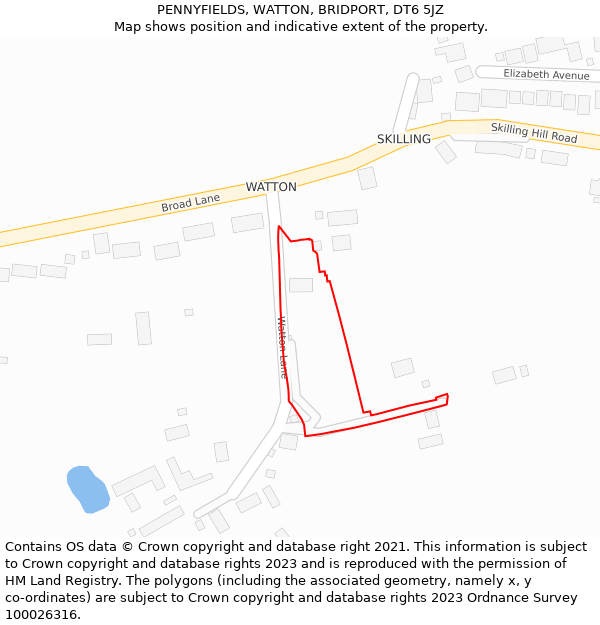 PENNYFIELDS, WATTON, BRIDPORT, DT6 5JZ: Location map and indicative extent of plot