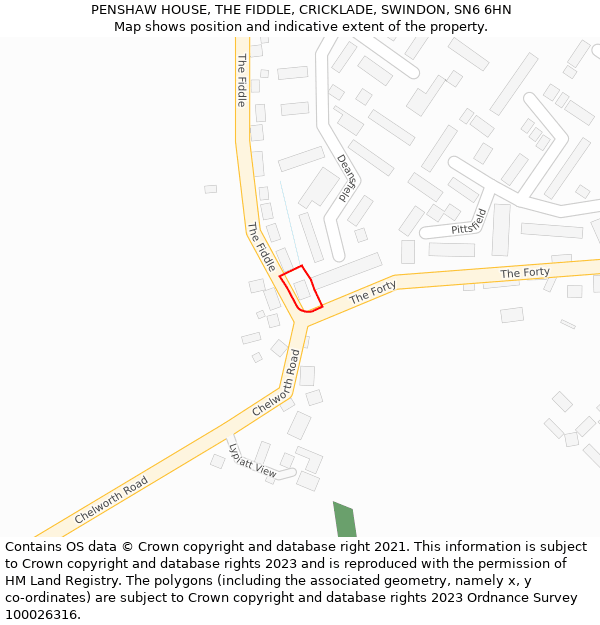 PENSHAW HOUSE, THE FIDDLE, CRICKLADE, SWINDON, SN6 6HN: Location map and indicative extent of plot