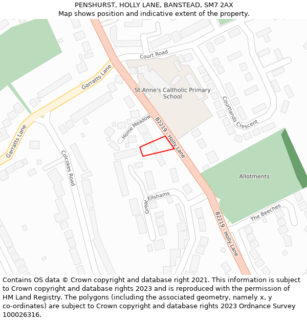 PENSHURST, HOLLY LANE, BANSTEAD, SM7 2AX: Location map and indicative extent of plot