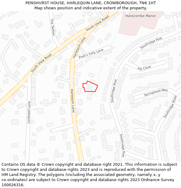 PENSHURST HOUSE, HARLEQUIN LANE, CROWBOROUGH, TN6 1HT: Location map and indicative extent of plot
