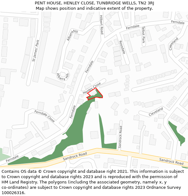 PENT HOUSE, HENLEY CLOSE, TUNBRIDGE WELLS, TN2 3RJ: Location map and indicative extent of plot