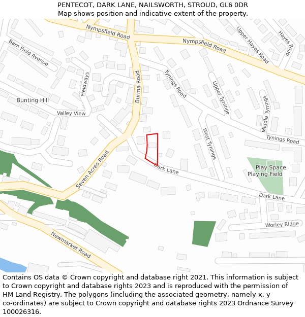 PENTECOT, DARK LANE, NAILSWORTH, STROUD, GL6 0DR: Location map and indicative extent of plot