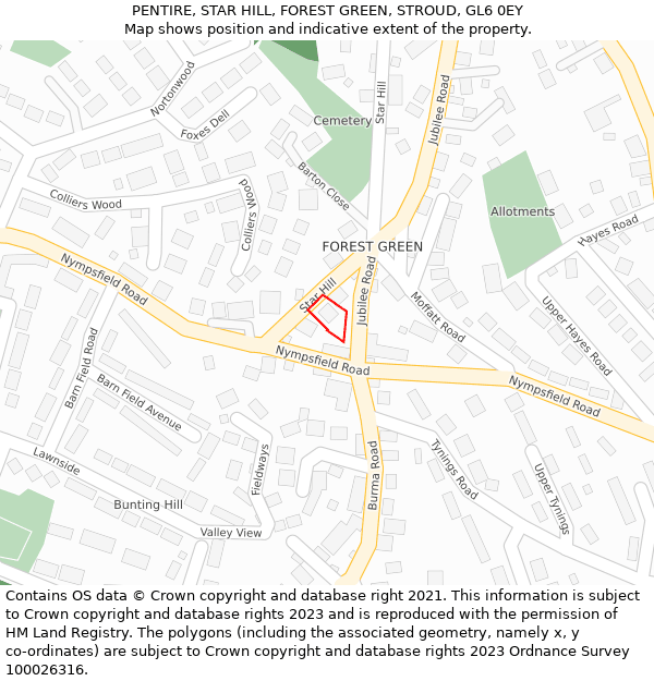 PENTIRE, STAR HILL, FOREST GREEN, STROUD, GL6 0EY: Location map and indicative extent of plot