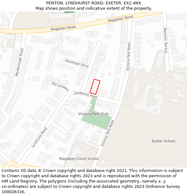 PENTON, LYNDHURST ROAD, EXETER, EX2 4NX: Location map and indicative extent of plot