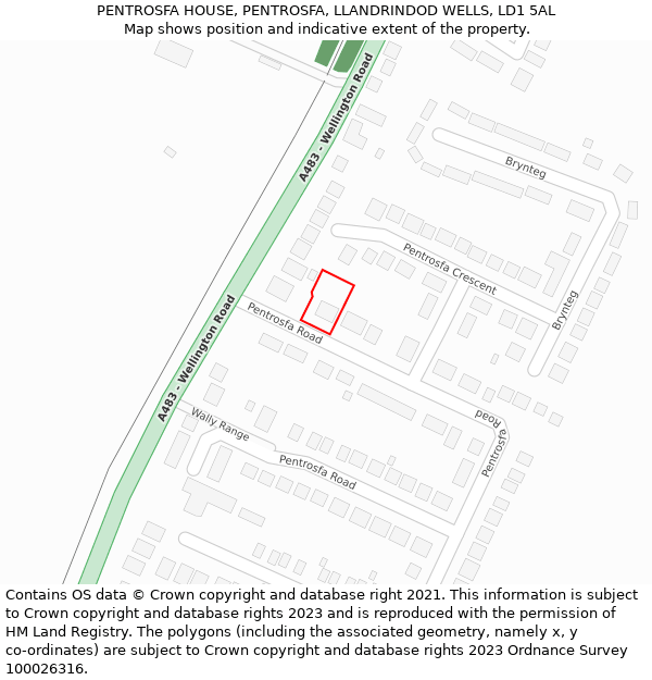 PENTROSFA HOUSE, PENTROSFA, LLANDRINDOD WELLS, LD1 5AL: Location map and indicative extent of plot